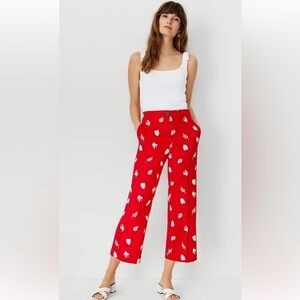 ANN TAYLOR NWT Red and White Leaf Wide Leg Print Cropped Pants